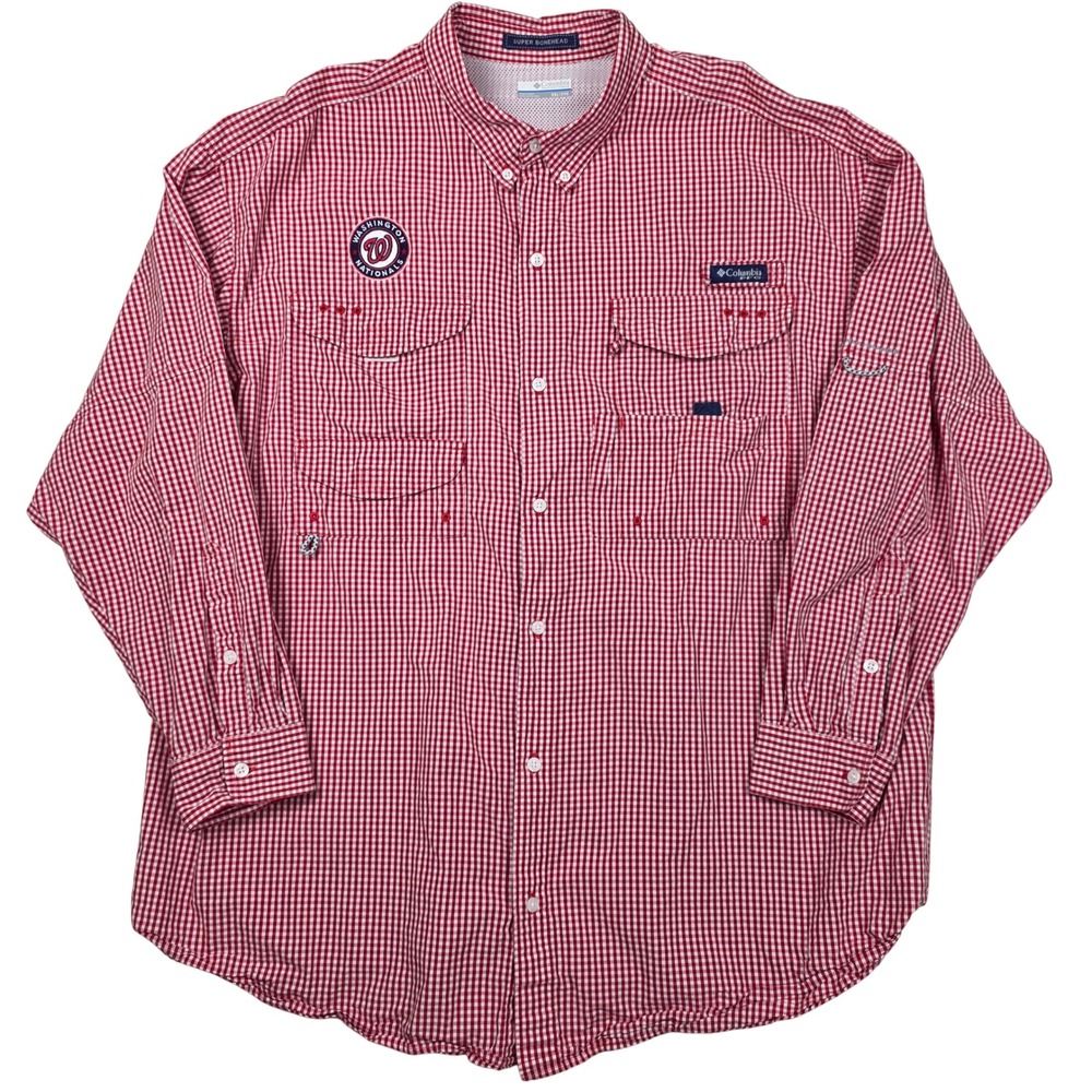 Columbia PFG Mens Washington Nationals Super Bonehead Vent Sun Gingham Shirt XXL